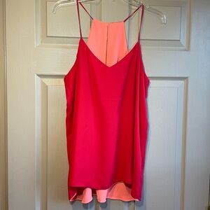 Reversible Orange/Peach Spaghetti-Strap Layered V-Neck Women's Top, Size L/XL
